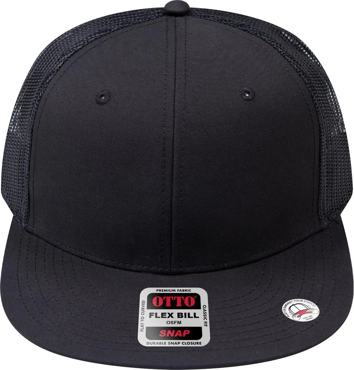 Otto 141-1070 ?Otto Snap’ 6 Panel Pro Style Mesh Back Trucker Snapback Cap - Black - 1/2’’ - 7 5/8’’