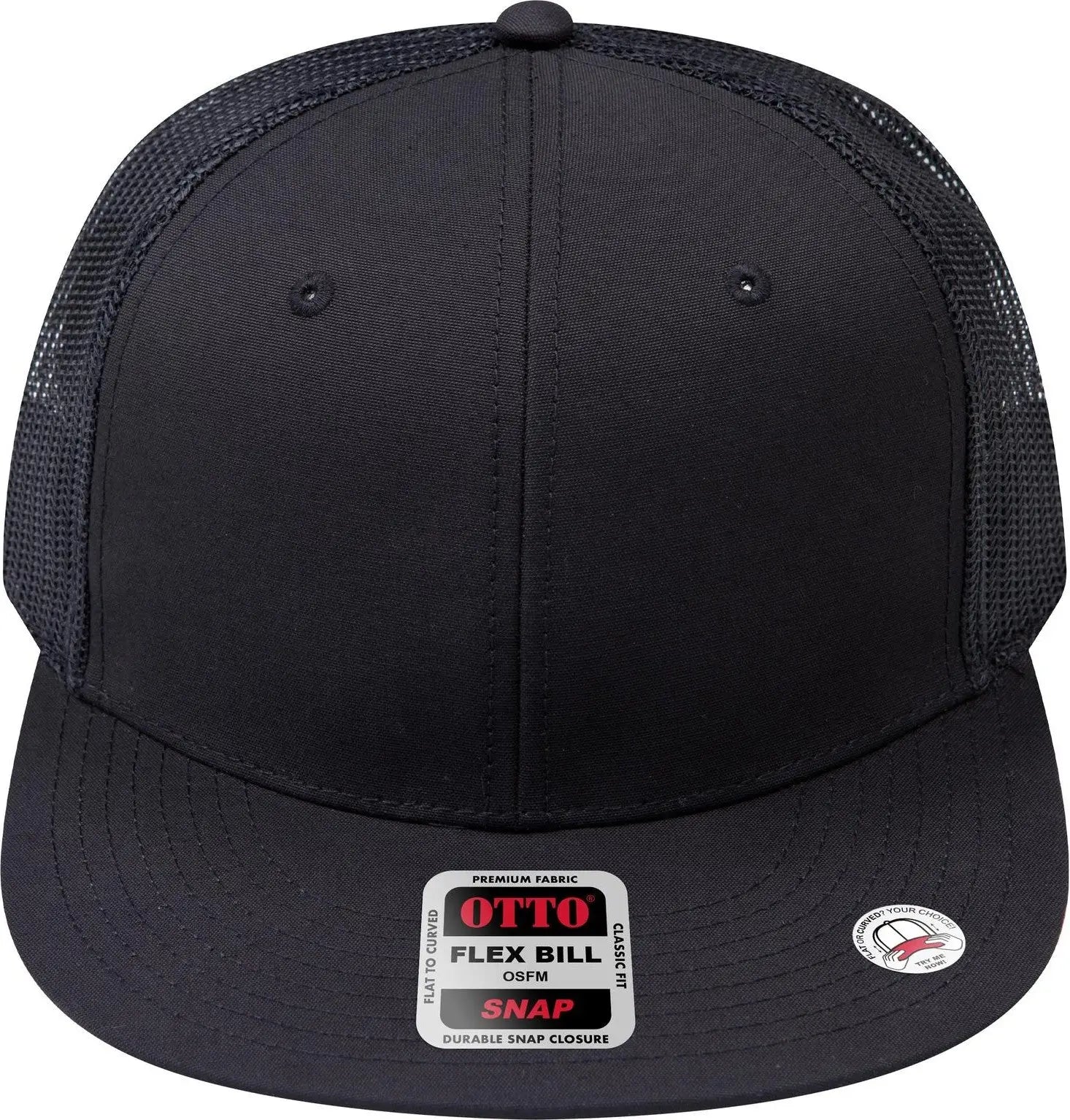 Otto 141-1070 ?Otto Snap’ 6 Panel Pro Style Mesh Back Trucker Snapback Cap - Black - 1/2’’ - 7 5/8’’