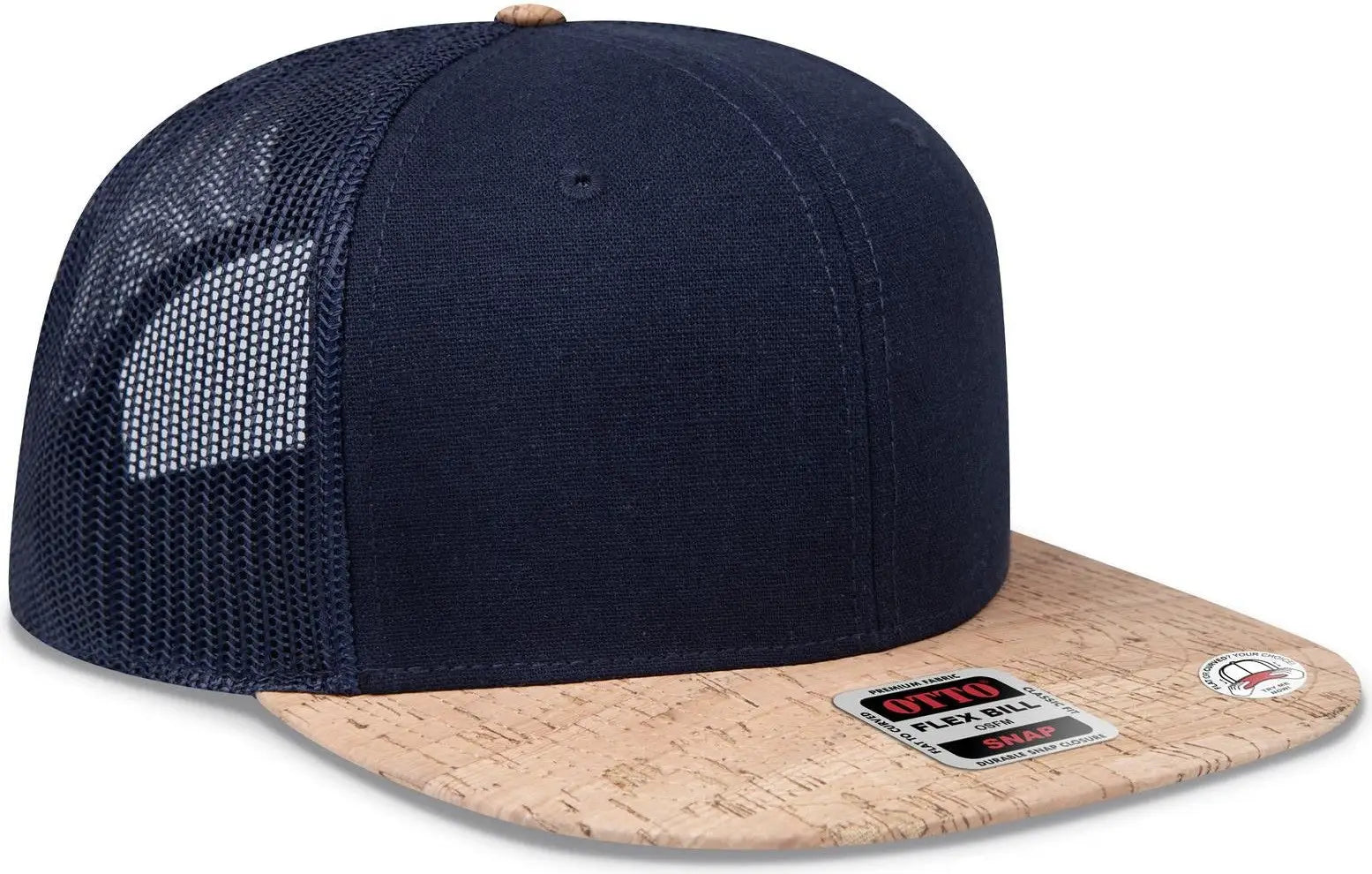 Otto 141-1070 ?Otto Snap’ 6 Panel Pro Style Mesh Back Trucker Snapback Cap - Cork/nvy - 1/2’’ - 7 5/8’’
