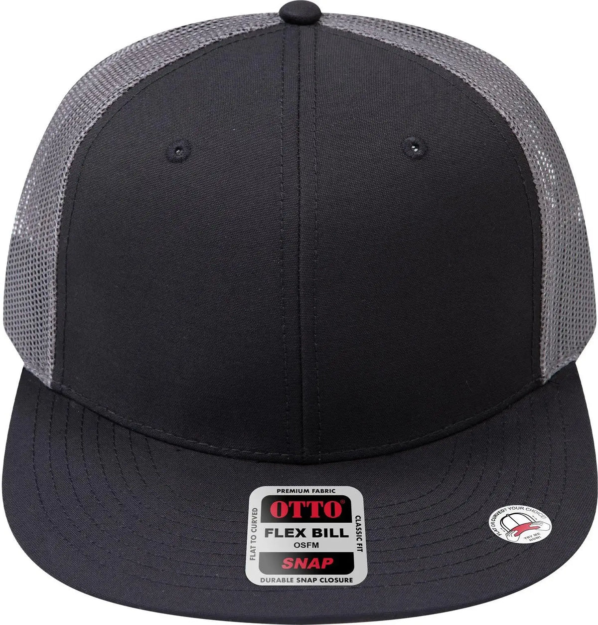 Otto 141-1070 ?Otto Snap’ 6 Panel Pro Style Mesh Back Trucker Snapback Cap - Blk/blk/ch Gry - 1/2’’ - 7 5/8’’