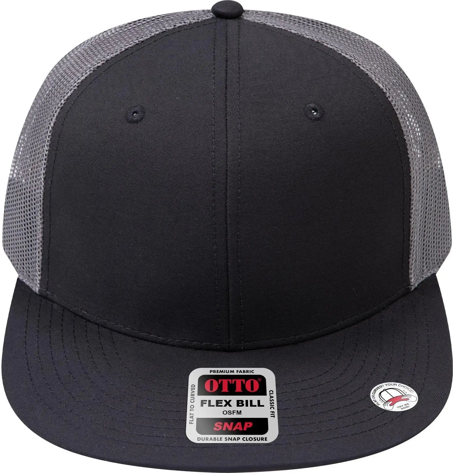 Otto 141-1070 ?Otto Snap’ 6 Panel Pro Style Mesh Back Trucker Snapback Cap - Blk/blk/ch Gry - 1/2’’ - 7 5/8’’