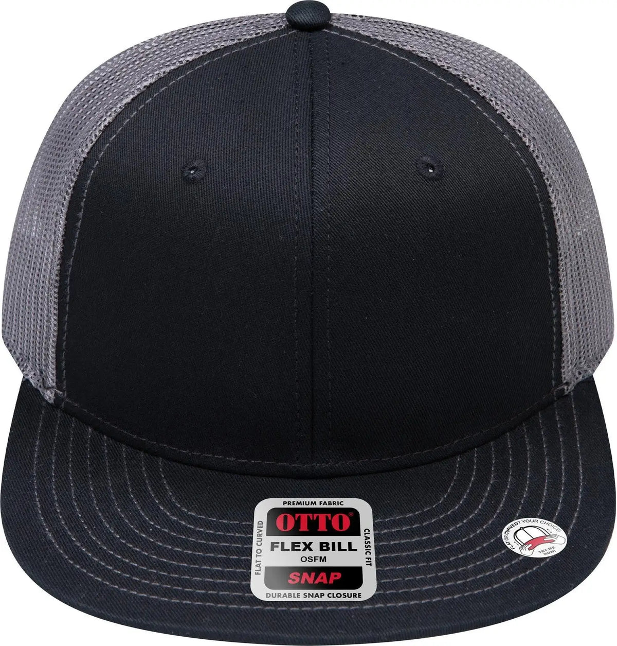 Otto 141-1070 ?Otto Snap’ 6 Panel Pro Style Mesh Back Trucker Snapback Cap - Blk/blk/ch.gry - 1/2’’ - 7 5/8’’