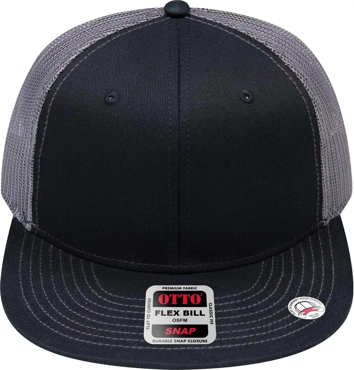 Otto 141-1070 ?Otto Snap’ 6 Panel Pro Style Mesh Back Trucker Snapback Cap - Blk/blk/ch.gry - 1/2’’ - 7 5/8’’