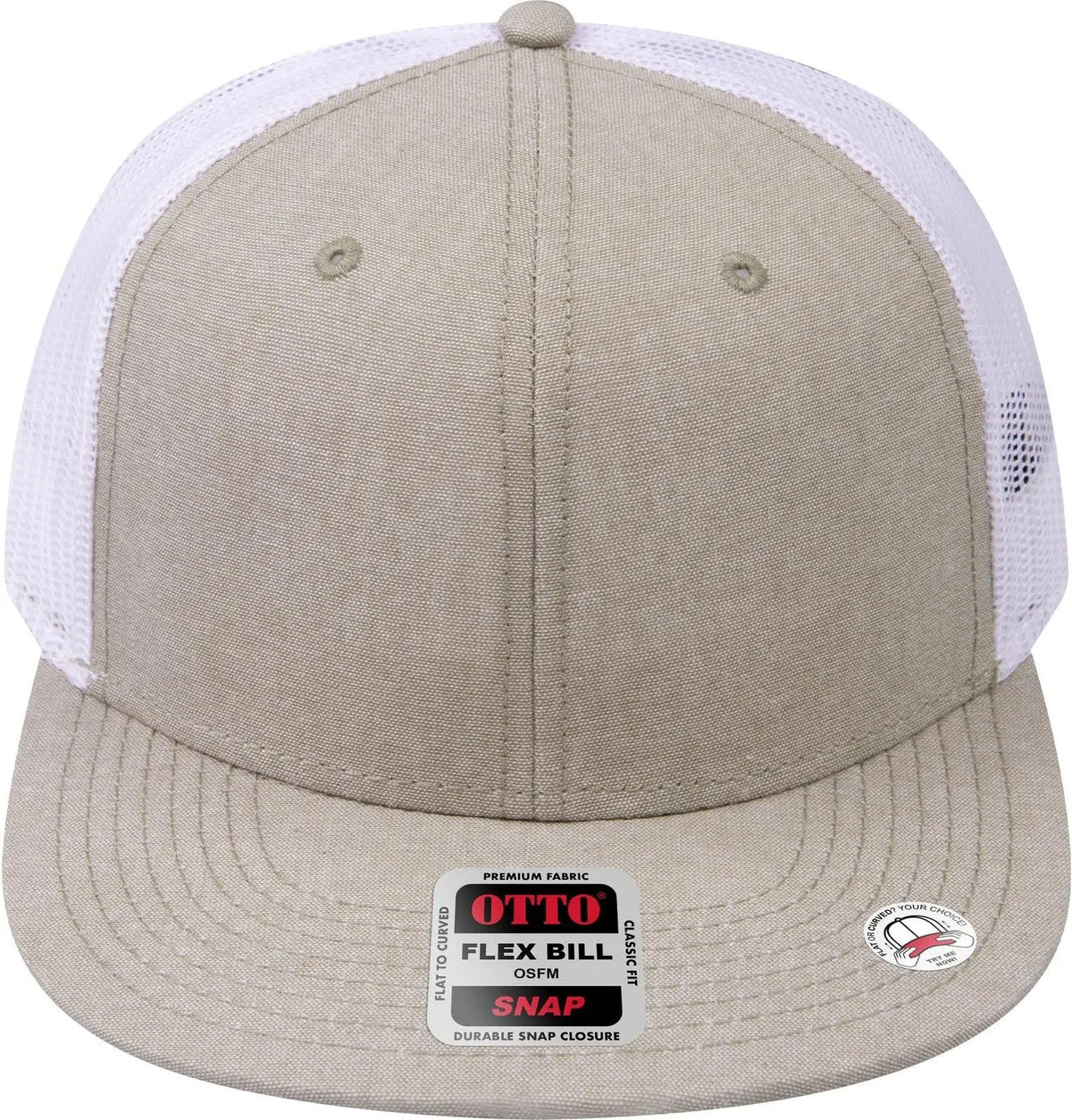 Otto 141-1070 ?Otto Snap’ 6 Panel Pro Style Mesh Back Trucker Snapback Cap - Khk/wht - 1/2’’ - 7 5/8’’