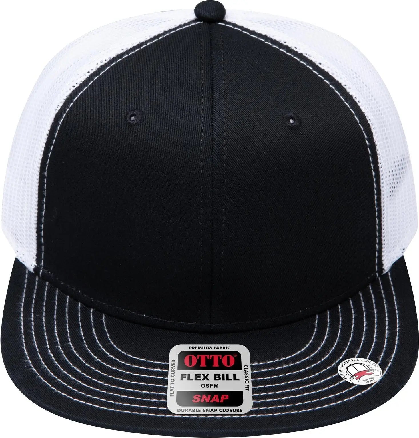 Otto 141-1070 ?Otto Snap’ 6 Panel Pro Style Mesh Back Trucker Snapback Cap - Blk/blk/wht - 1/2’’ - 7 5/8’’