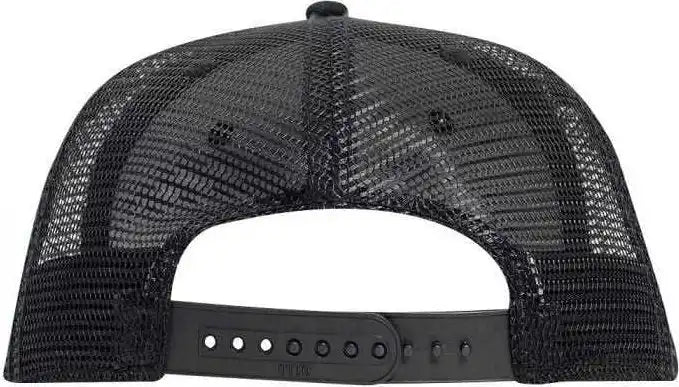 Otto 141-1070 Superior Cotton Twill Round Flat Visor 6 Panel Pro Style Mesh Back Trucker Snapback Hat - Black