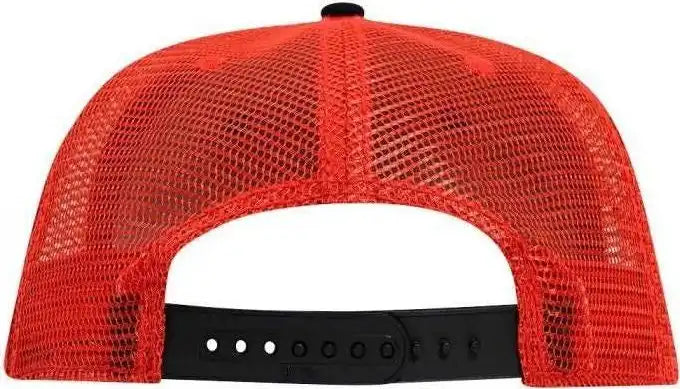 Otto 141-1070 Superior Cotton Twill Round Flat Visor 6 Panel Pro Style Mesh Back Trucker Snapback Hat - Black Red