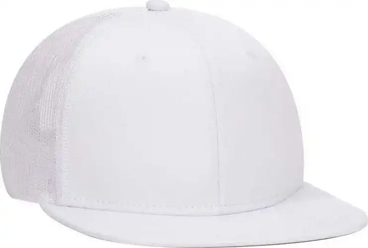Otto 141-1070 Superior Cotton Twill Round Flat Visor 6 Panel Pro Style Mesh Back Trucker Snapback Hat - White