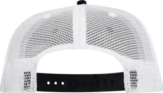 Otto 141 1070 Superior Cotton Twill Round Flat Visor 6 Panel Pro Style Mesh Back Trucker Snapback Hat Black White