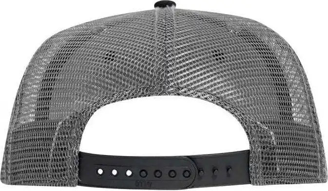 Otto 141-1070 Superior Cotton Twill Round Flat Visor 6 Panel Pro Style Mesh Back Trucker Snapback Hat - Black Charcoal