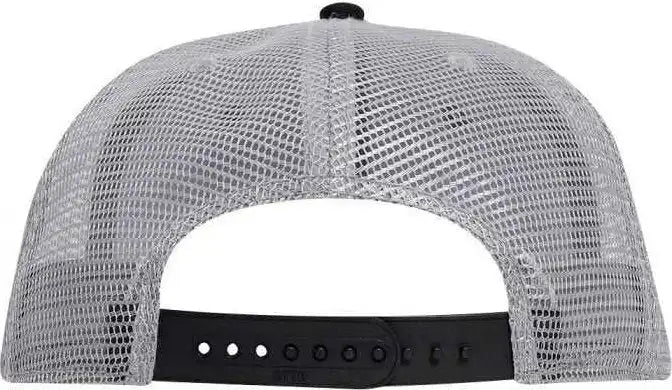 Otto 141-1070 Superior Cotton Twill Round Flat Visor 6 Panel Pro Style Mesh Back Trucker Snapback Hat - Black Gray