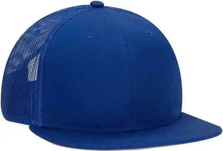 Otto 141-1070 Superior Cotton Twill Round Flat Visor 6 Panel Pro Style Mesh Back Trucker Snapback Hat - Royal