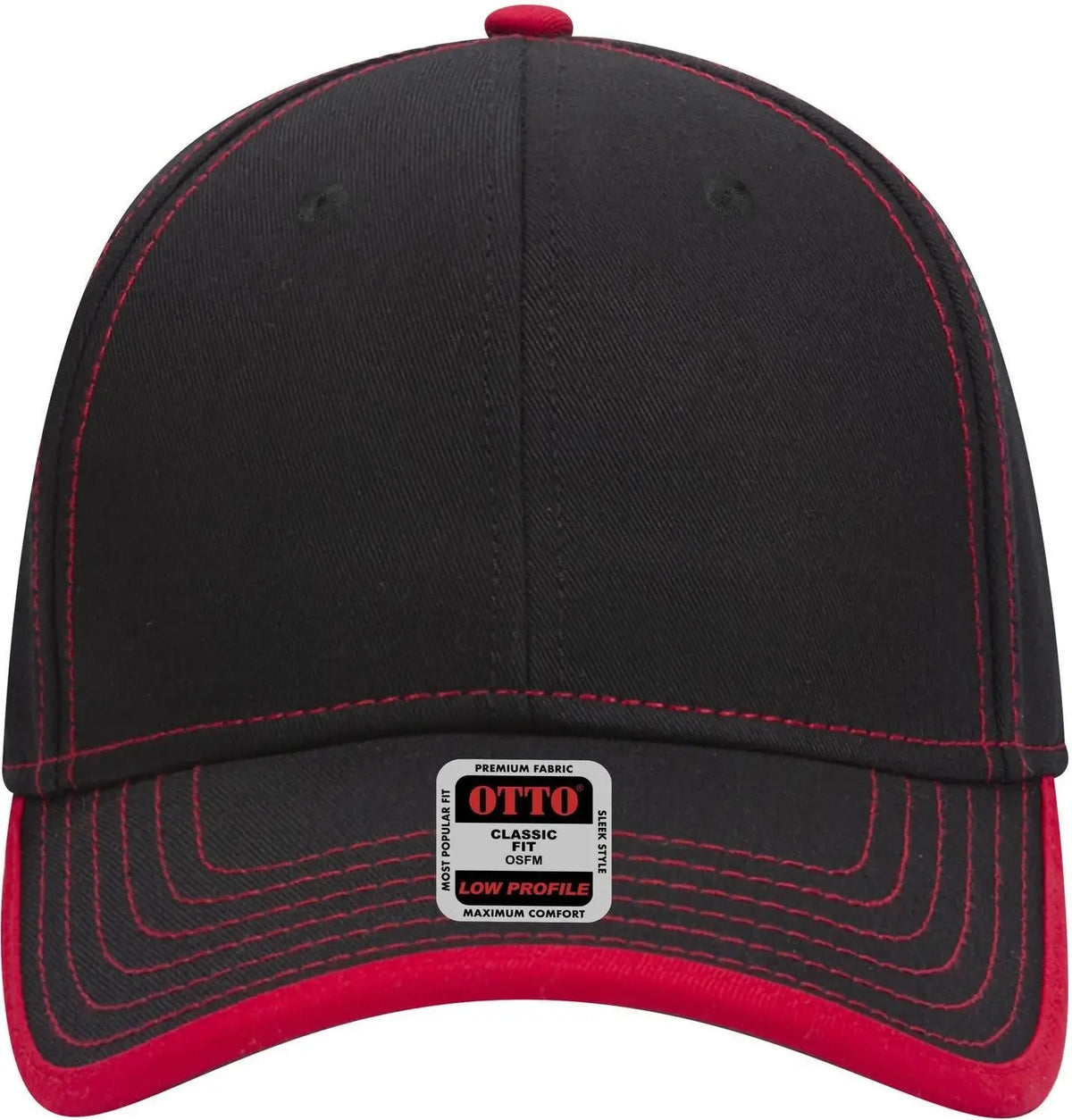 Otto 147-1071 6 Panel Low Profile Baseball Cap - Blk/red - 1/2’’ - 7 5/8’’
