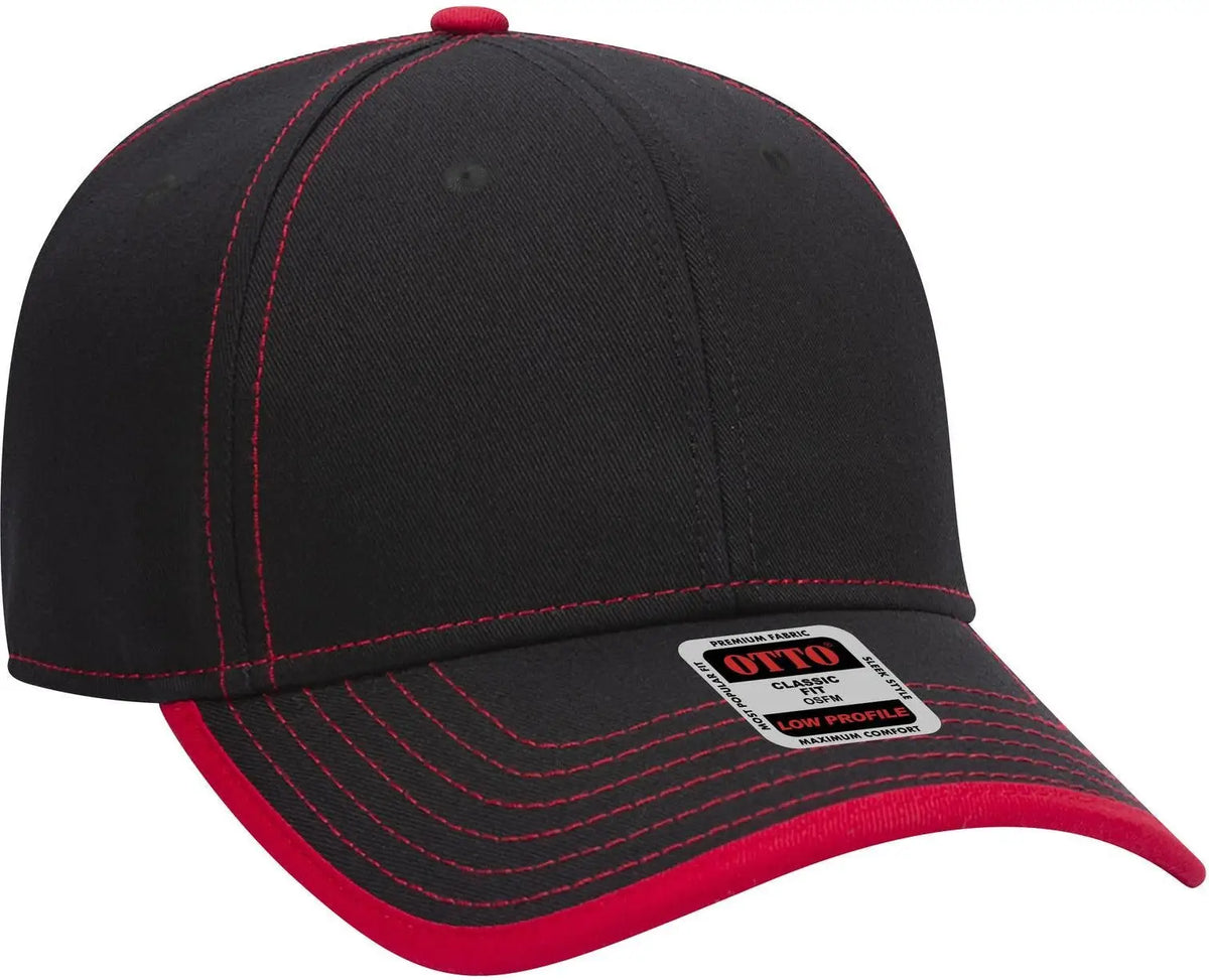 Otto 147-1071 6 Panel Low Profile Baseball Cap - Blk/red - 1/2’’ - 7 5/8’’