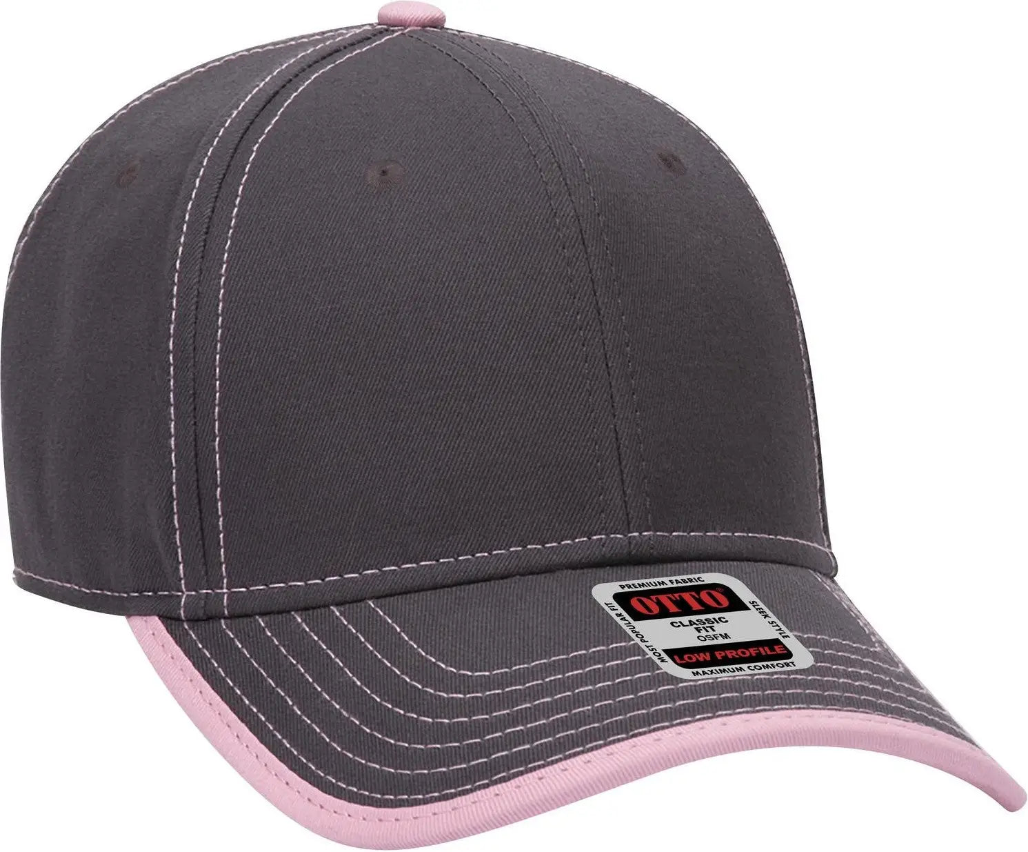 Otto 147-1071 6 Panel Low Profile Baseball Cap - Ch.gry/pnk - 1/2’’ - 7 5/8’’