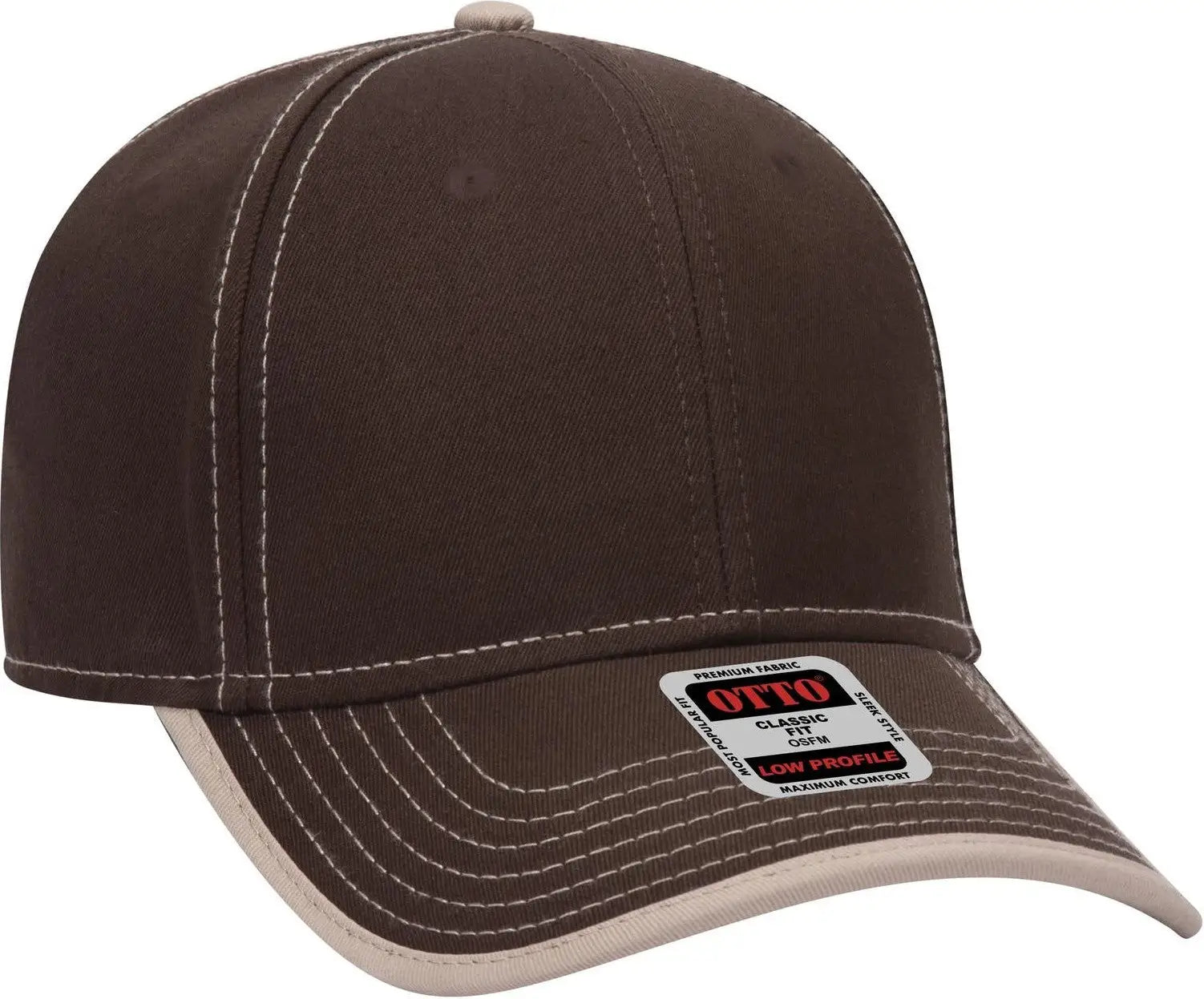 Otto 147-1071 6 Panel Low Profile Baseball Cap - Dk.brn/kha - 1/2’’ - 7 5/8’’