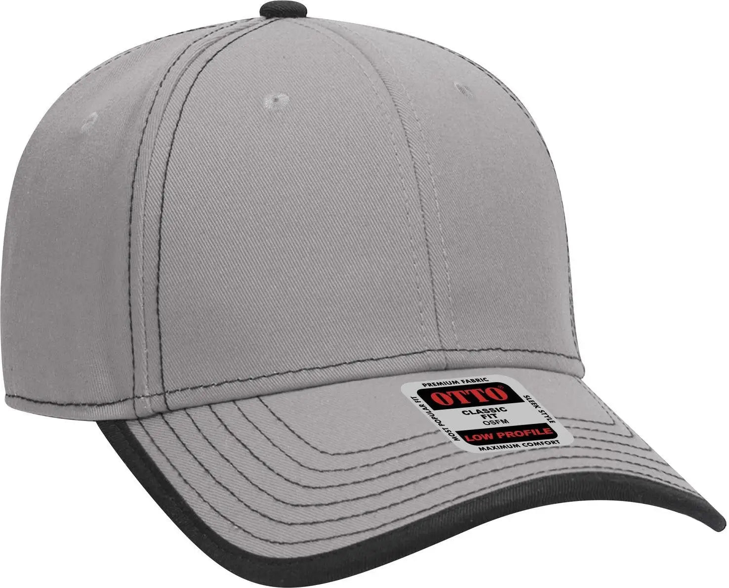 Otto 147-1071 6 Panel Low Profile Baseball Cap - Gry/blk - 1/2’’ - 7 5/8’’