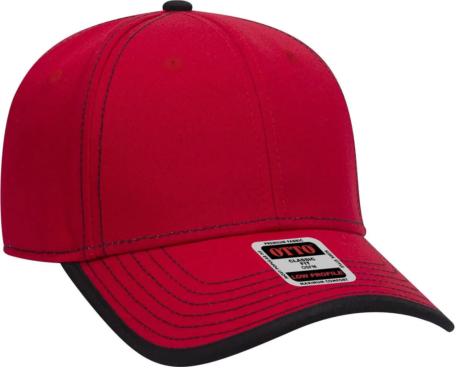 Otto 147-1071 6 Panel Low Profile Baseball Cap - Red/blk - 1/2’’ - 7 5/8’’
