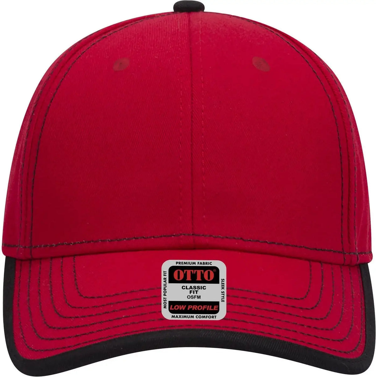 Otto 147-1071 6 Panel Low Profile Baseball Cap - Red/blk - 1/2’’ - 7 5/8’’