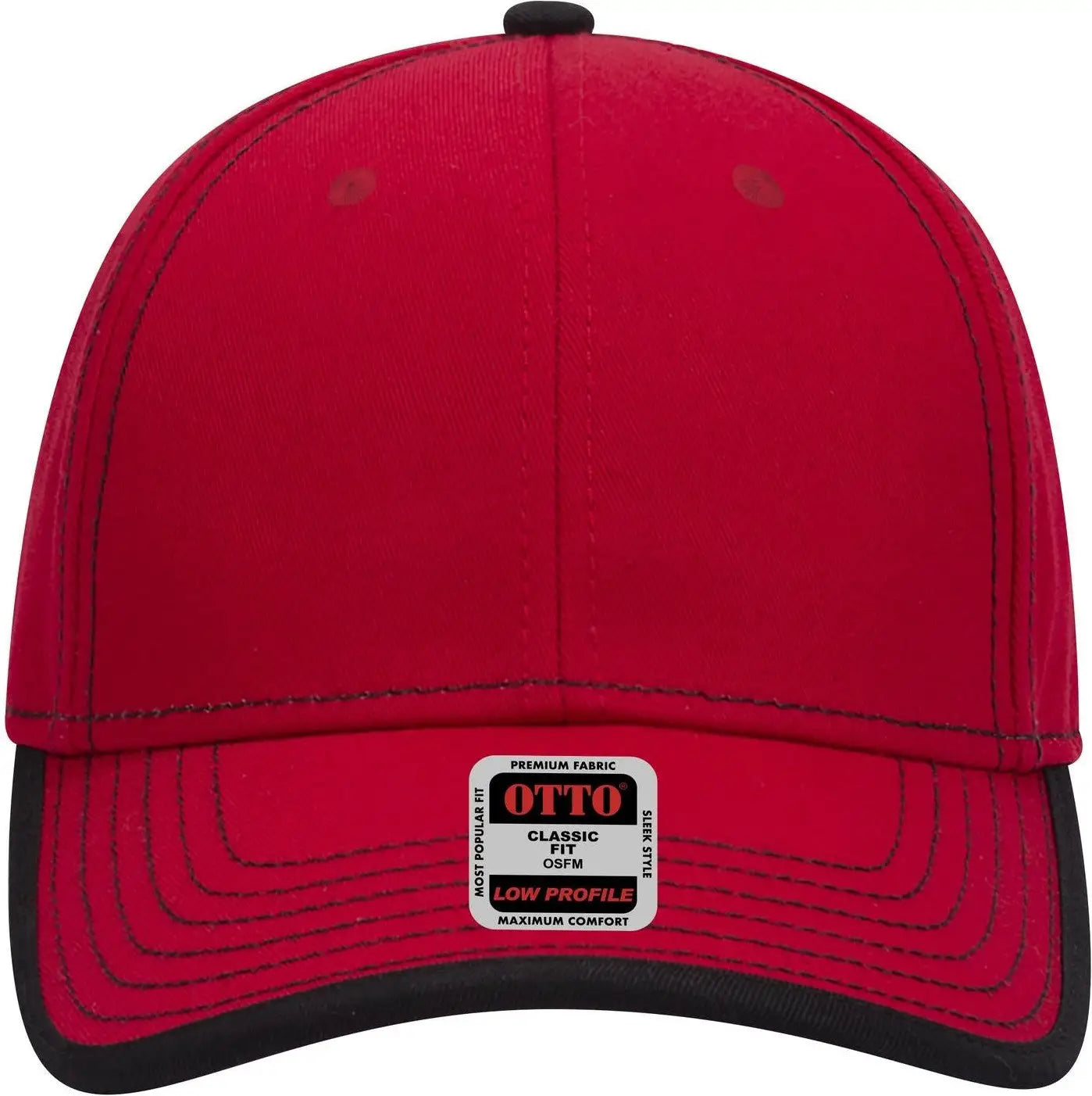 Otto 147-1071 6 Panel Low Profile Baseball Cap - Red/blk - 1/2’’ - 7 5/8’’