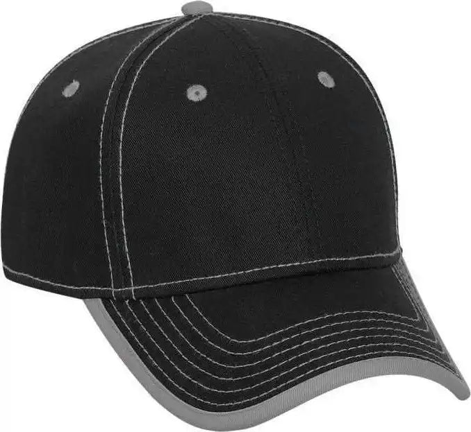 Otto 147-1071 Superior Cotton Twill W/ Contrast Stitching Binding Trim Visor 6 Panel Low Profile Baseball Cap - Black