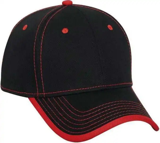 Otto 147-1071 Superior Cotton Twill W/ Contrast Stitching Binding Trim Visor 6 Panel Low Profile Baseball Cap - Black