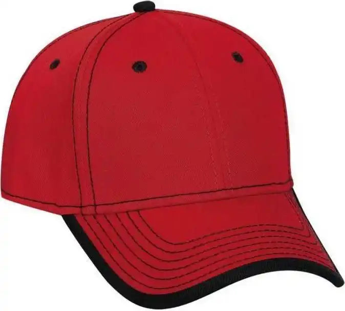 Otto 147-1071 Superior Cotton Twill W/ Contrast Stitching Binding Trim Visor 6 Panel Low Profile Baseball Cap - Red