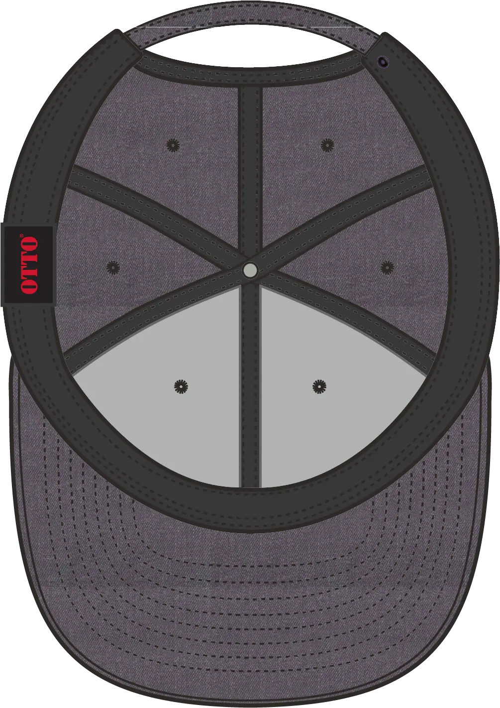 Otto 148-1200 6 Panel Mid Profile Flat Visor Strapback Cap - Heath. Black - 1/2’’ - 7 5/8’’