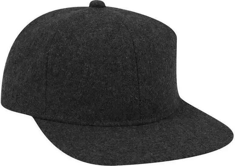 Otto 148-1200 Melton Wool Blend Twill Square Flat Visor 6 Panel Pro Style Baseball Cap - Heather Black - one Size Fits