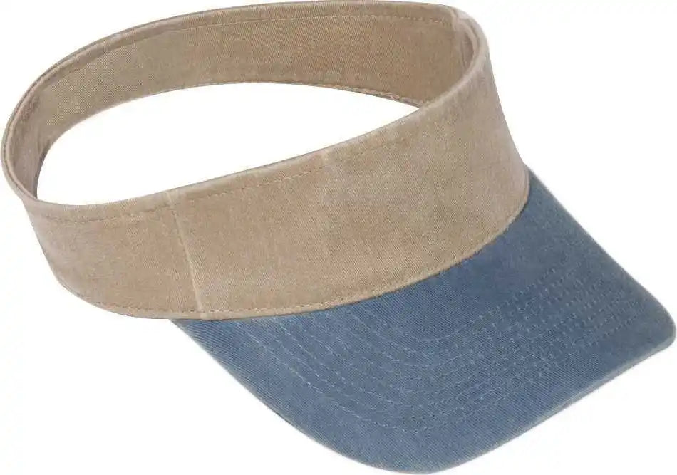 Otto 15-280 Washed Pigment Dyed Cotton Twill 8 Rows Stitching Sun Visors - Navy Khaki - one Size Fits Most