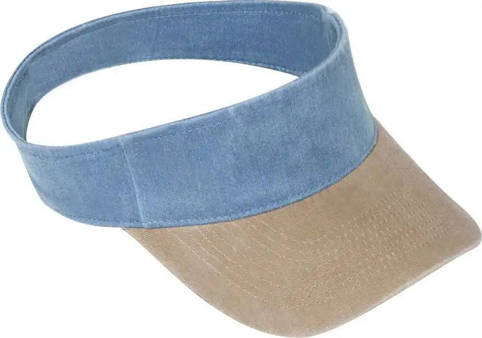 Otto 15-280 Washed Pigment Dyed Cotton Twill 8 Rows Stitching Sun Visors - Khaki Sky Blue - Columbia / one Size Fits