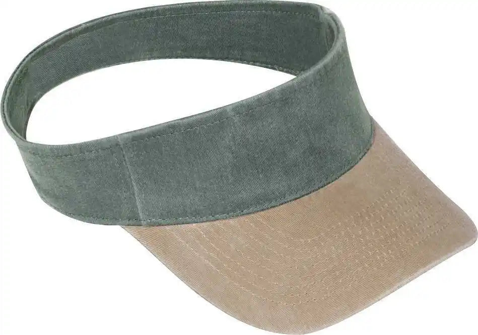 Otto 15-280 Washed Pigment Dyed Cotton Twill 8 Rows Stitching Sun Visors - Khaki Dark Green - Forest / one Size Fits