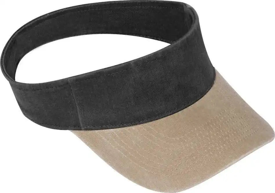 Otto 15-280 Washed Pigment Dyed Cotton Twill 8 Rows Stitching Sun Visors - Khaki Black - one Size Fits Most