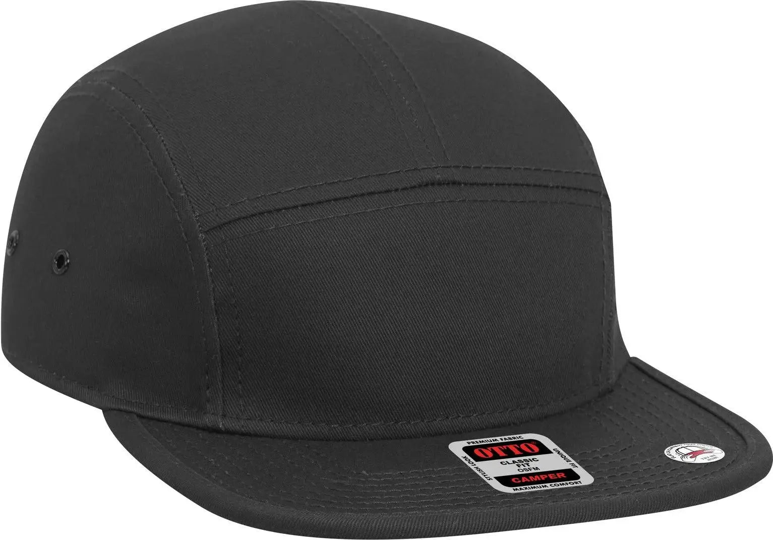 Otto 151-1098 5 Panel Camper Cap - Black - 6 1/2’’ - 7 5/8’’