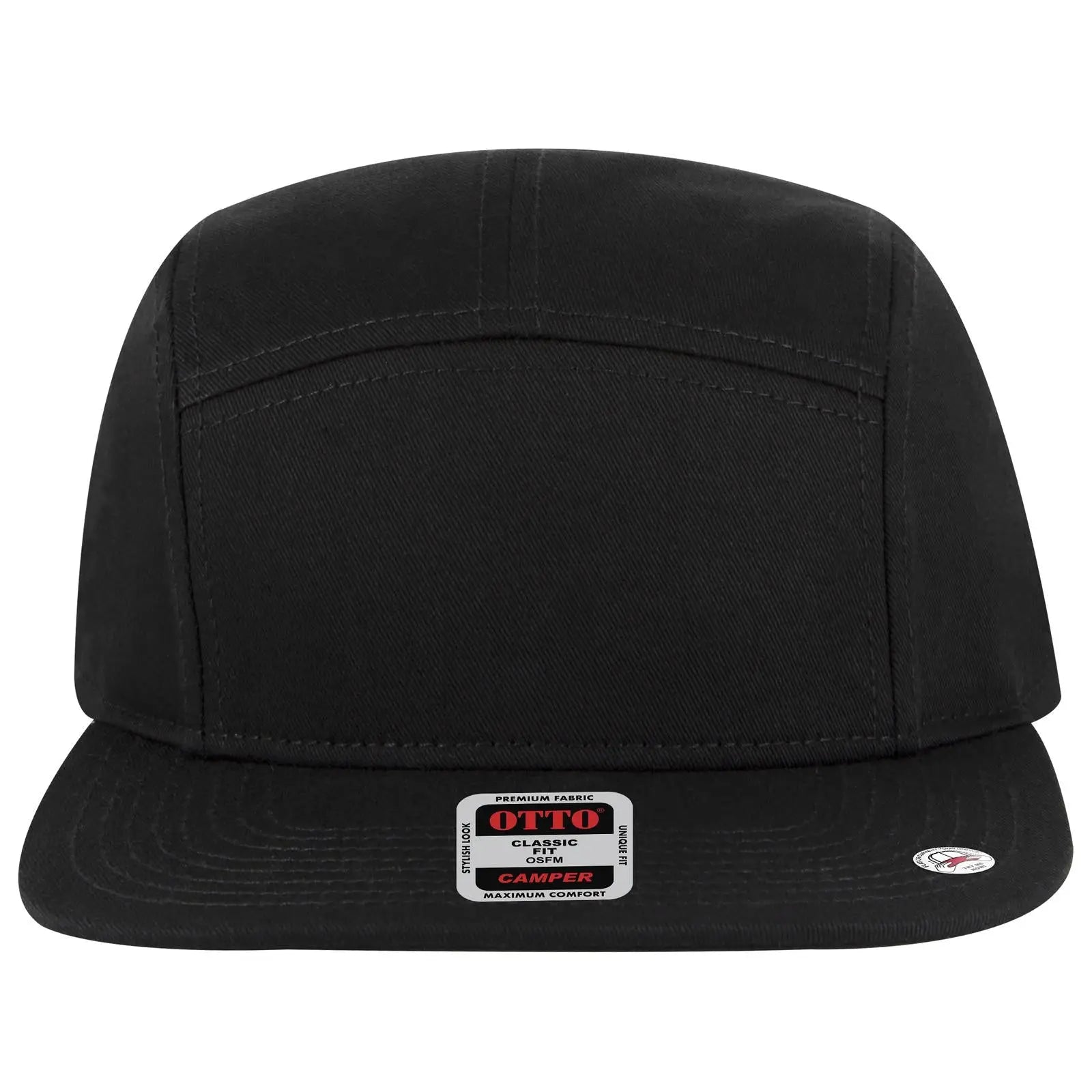 Otto 151-1330 5 Panel Camper Cap - Black - 7 3/8’’ - 5/8’’