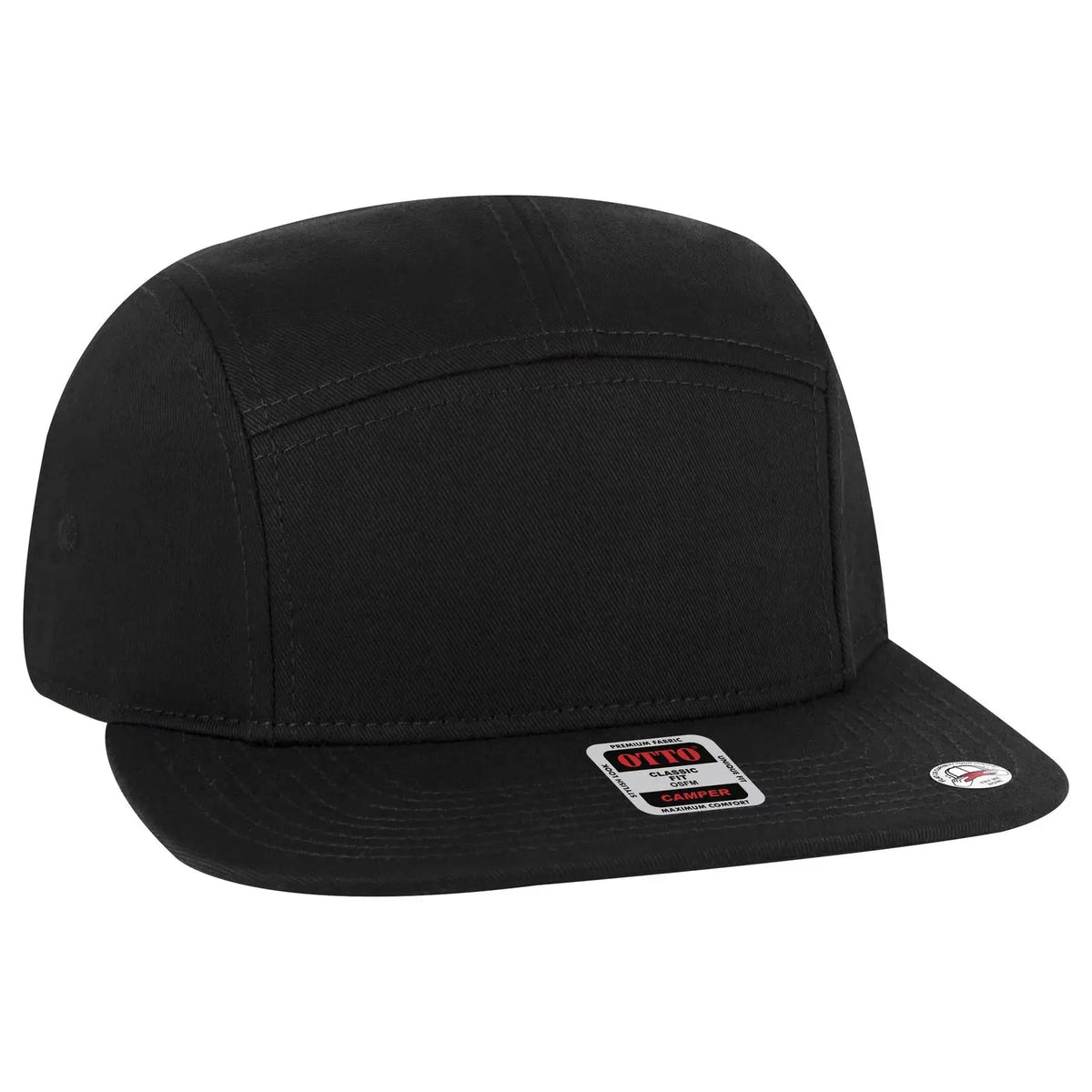 Otto 151-1330 5 Panel Camper Cap - Black - 7 3/8’’ - 5/8’’