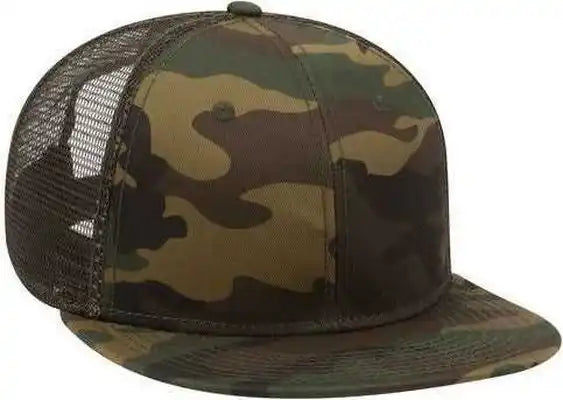Otto 153-1120 Snap Camouflage 6 Panel Mid Profile Mesh Back Trucker Snapback Cap - Dark Green Brown Olive - Forest