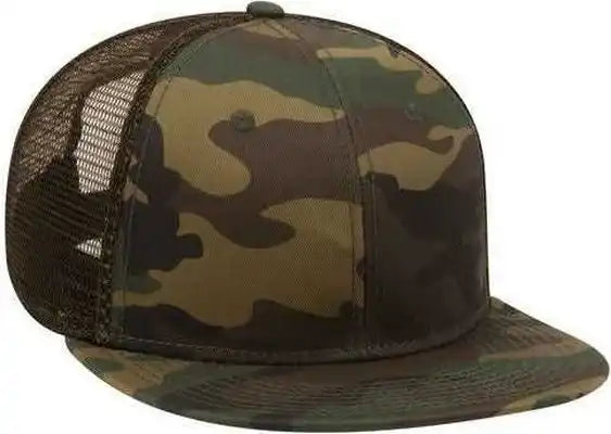 Otto 153-1120 Snap Camouflage 6 Panel Mid Profile Mesh Back Trucker Snapback Cap - Dark Green Brown - Forest / one Size