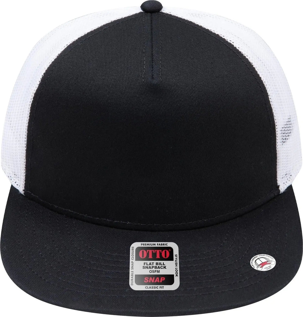 Otto 154-1124 ?Otto Snap’ 5 Panel Pro Style Mesh Back Trucker Snapback Cap - Blk/blk/wht - 6 1/2’’ - 7 5/8’’