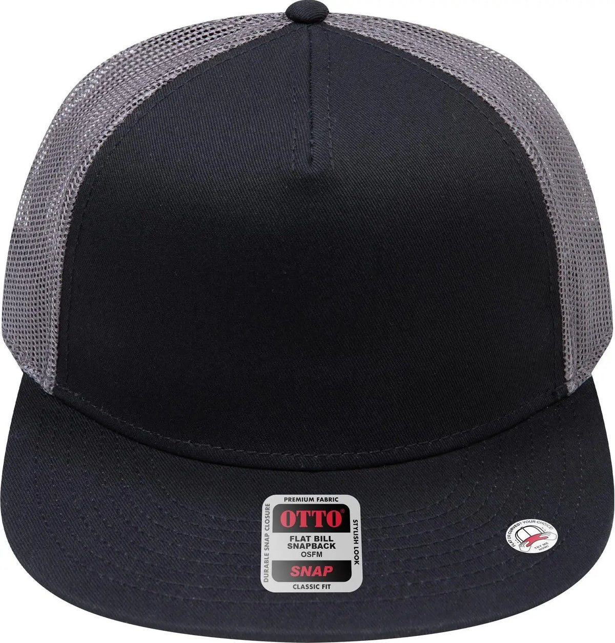 Otto 154-1124 ?Otto Snap’ 5 Panel Pro Style Mesh Back Trucker Snapback Cap - Blk/blk/ch.gry - 6 1/2’’ - 7 5/8’’