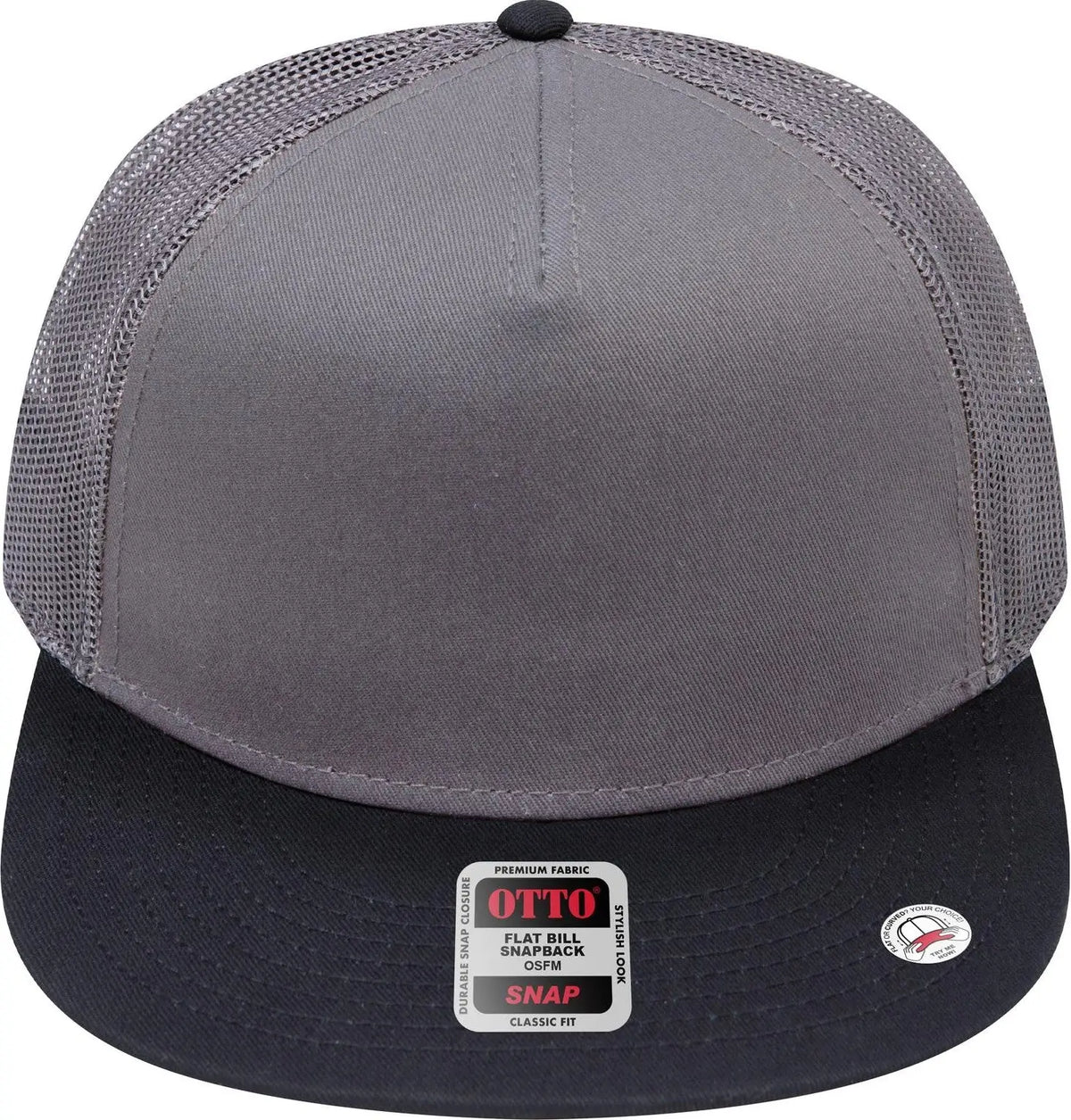 Otto 154-1124 ?Otto Snap’ 5 Panel Pro Style Mesh Back Trucker Snapback Cap - Blk/ch.gry/ch.gry - 6 1/2’’ - 7 5/8’’