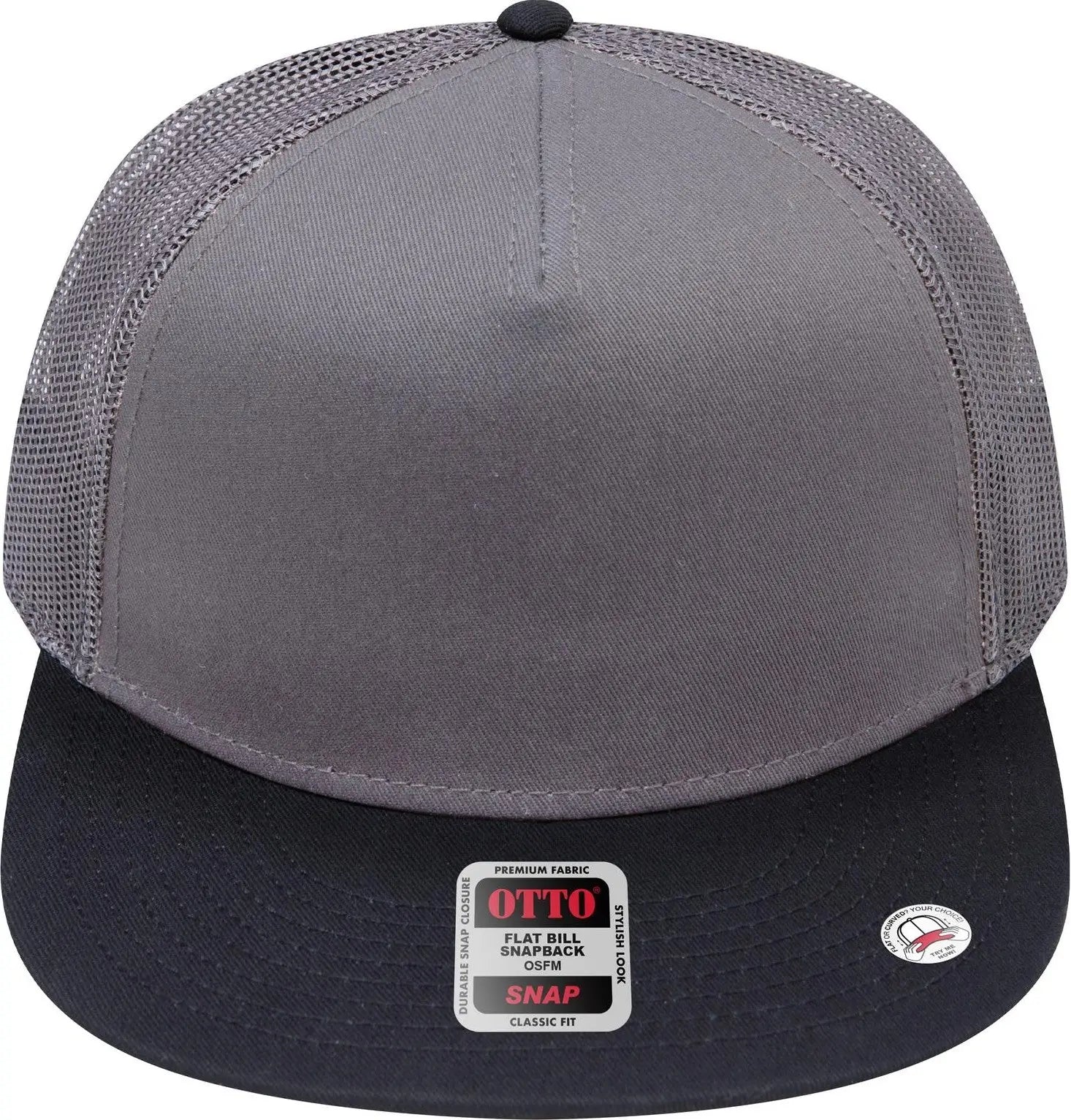 Otto 154-1124 ?Otto Snap’ 5 Panel Pro Style Mesh Back Trucker Snapback Cap - Blk/ch.gry/ch.gry - 6 1/2’’ - 7 5/8’’
