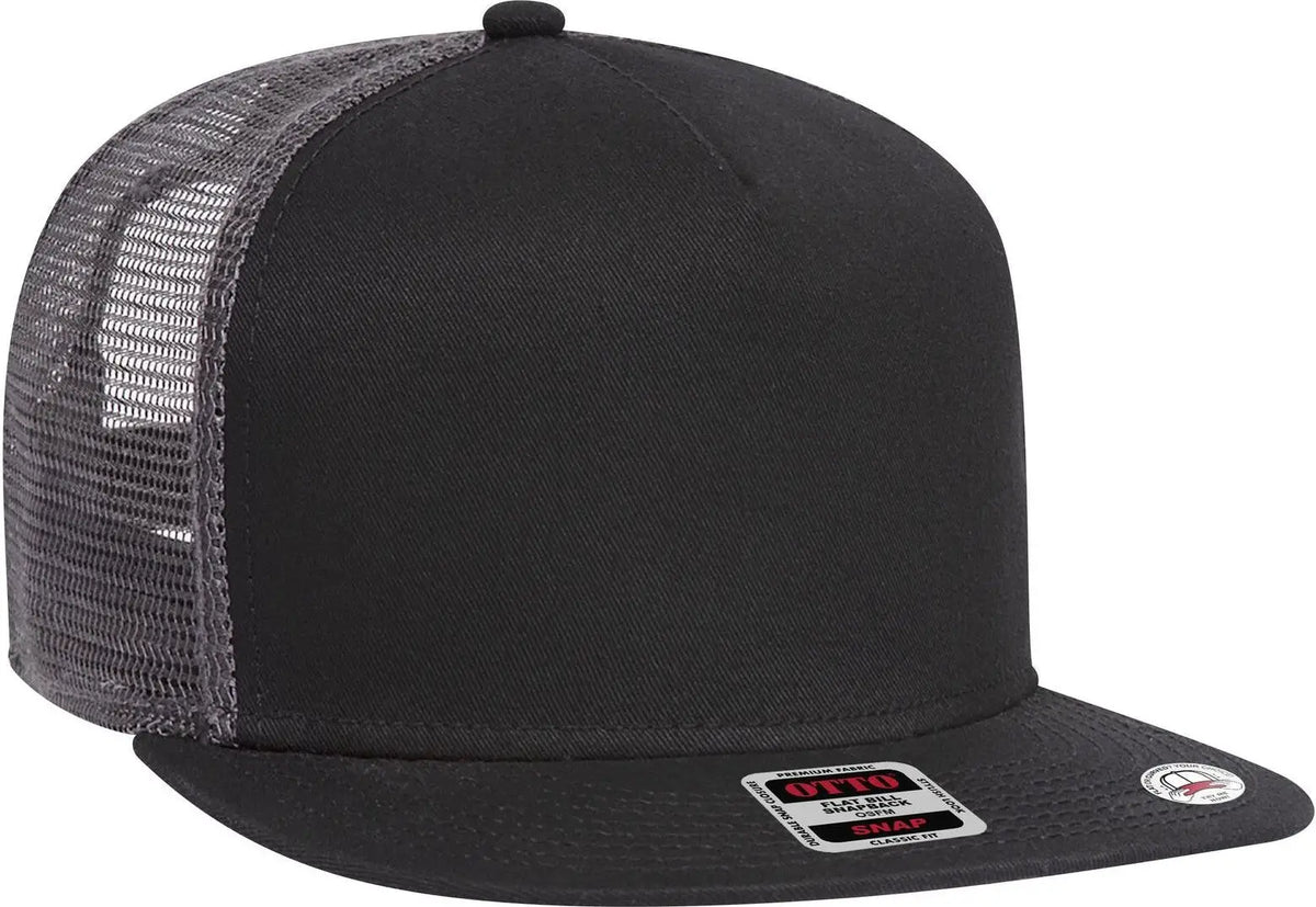 Otto 154-1124 ?Otto Snap’ 5 Panel Pro Style Mesh Back Trucker Snapback Cap - Blk/blk/ch.gry - 6 1/2’’ - 7 5/8’’