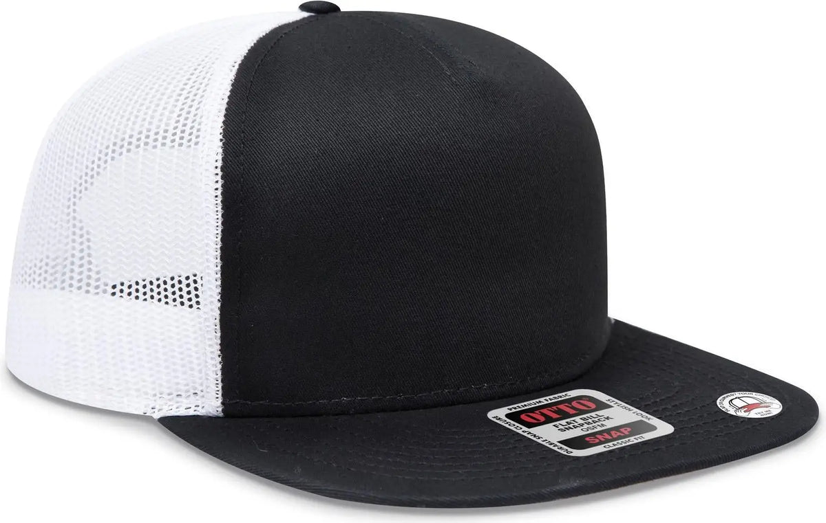 Otto 154-1124 ?Otto Snap’ 5 Panel Pro Style Mesh Back Trucker Snapback Cap - Blk/blk/wht - 6 1/2’’ - 7 5/8’’