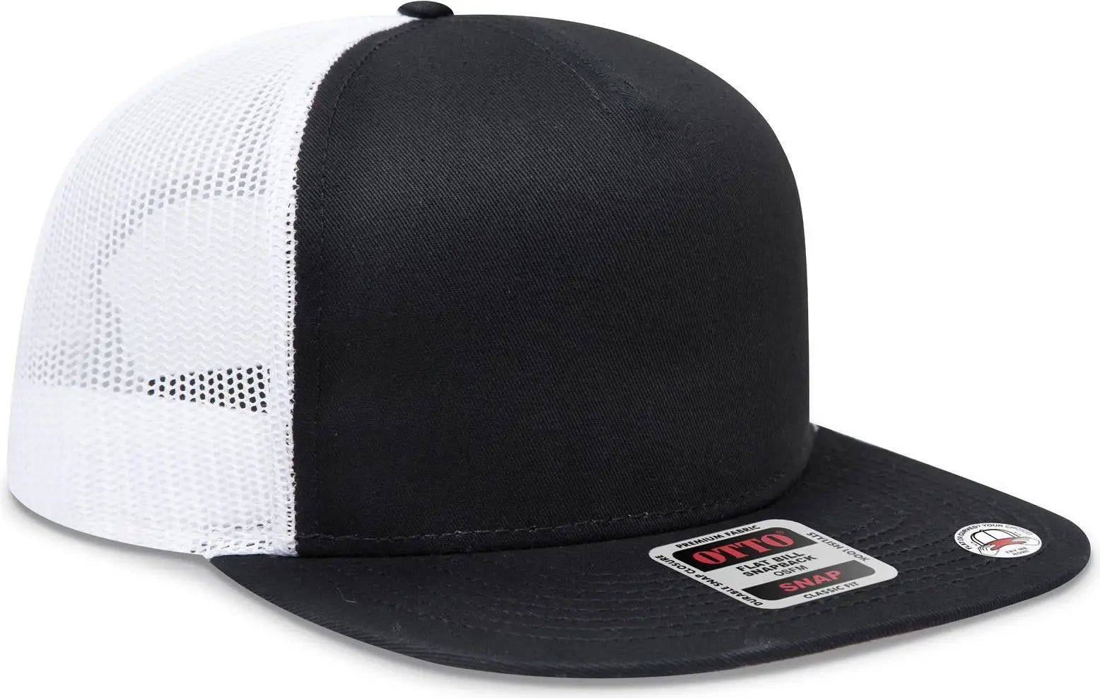 Otto 154-1124 ?Otto Snap’ 5 Panel Pro Style Mesh Back Trucker Snapback Cap - Blk/blk/wht - 6 1/2’’ - 7 5/8’’