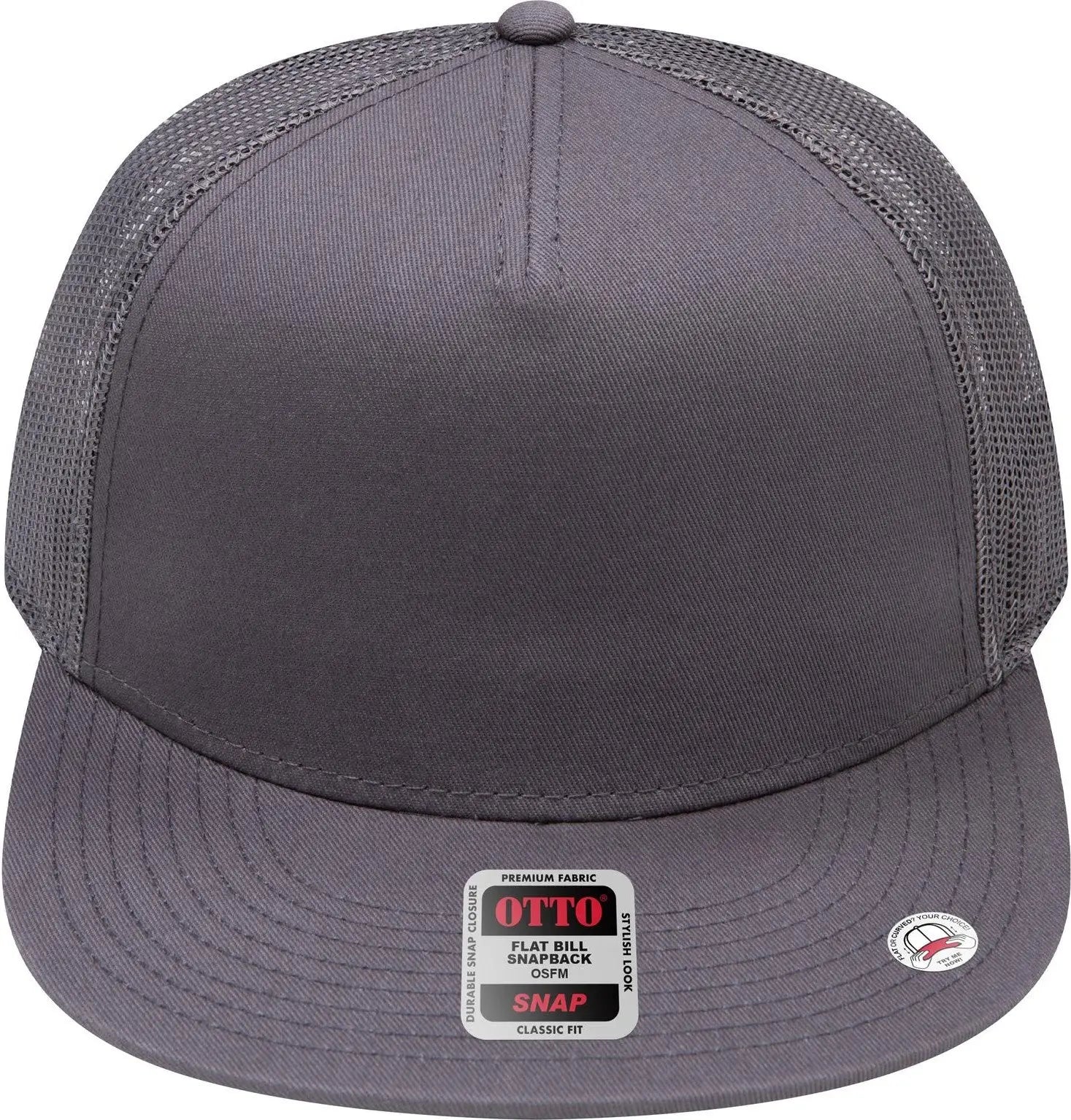 Otto 154-1124 ?Otto Snap’ 5 Panel Pro Style Mesh Back Trucker Snapback Cap - Char. Gray - 6 1/2’’ - 7 5/8’’