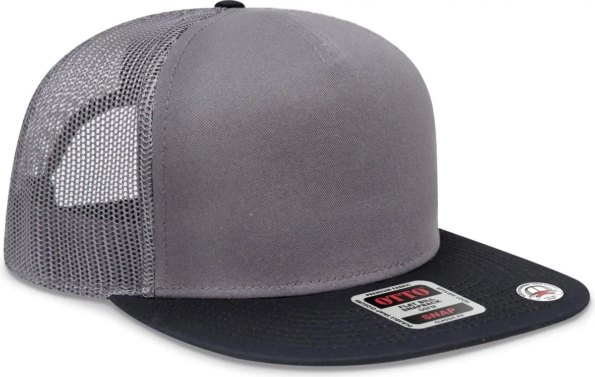 Otto 154-1124 ?Otto Snap’ 5 Panel Pro Style Mesh Back Trucker Snapback Cap - Blk/ch.gry/ch.gry - 6 1/2’’ - 7 5/8’’
