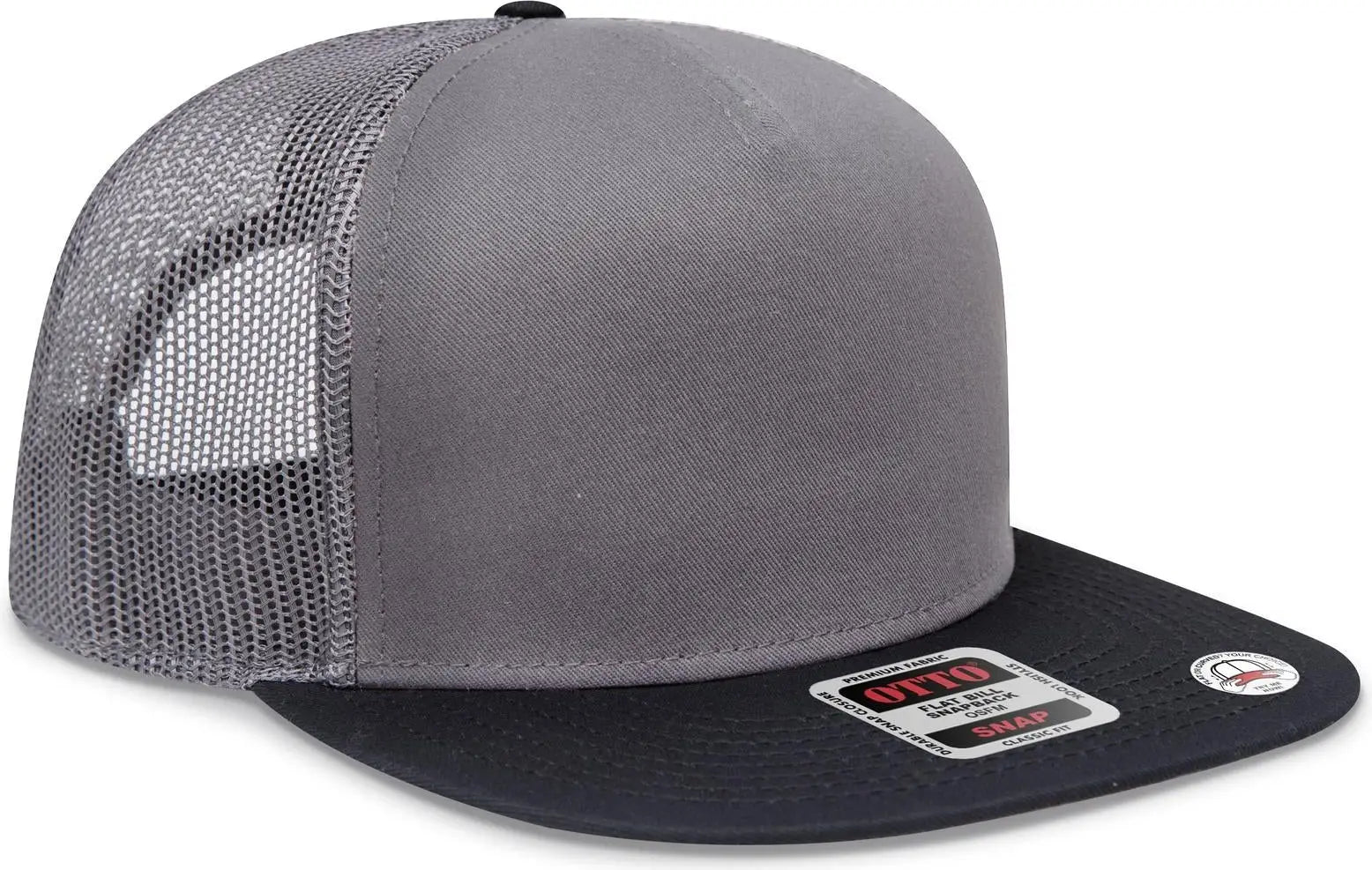 Otto 154-1124 ?Otto Snap’ 5 Panel Pro Style Mesh Back Trucker Snapback Cap - Blk/ch.gry/ch.gry - 6 1/2’’ - 7 5/8’’
