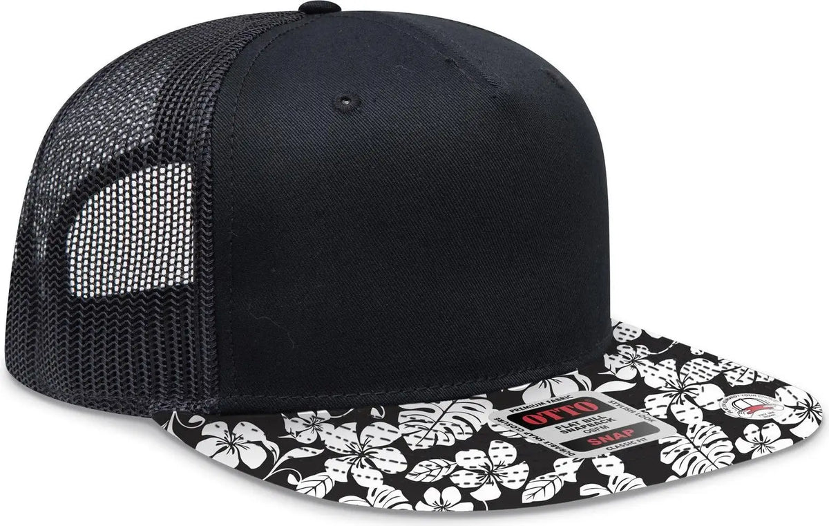 Otto 154-1124 ?Otto Snap’ 5 Panel Pro Style Mesh Back Trucker Snapback Cap - Design002/blk/blk - 6 1/2’’ - 7 5/8’’