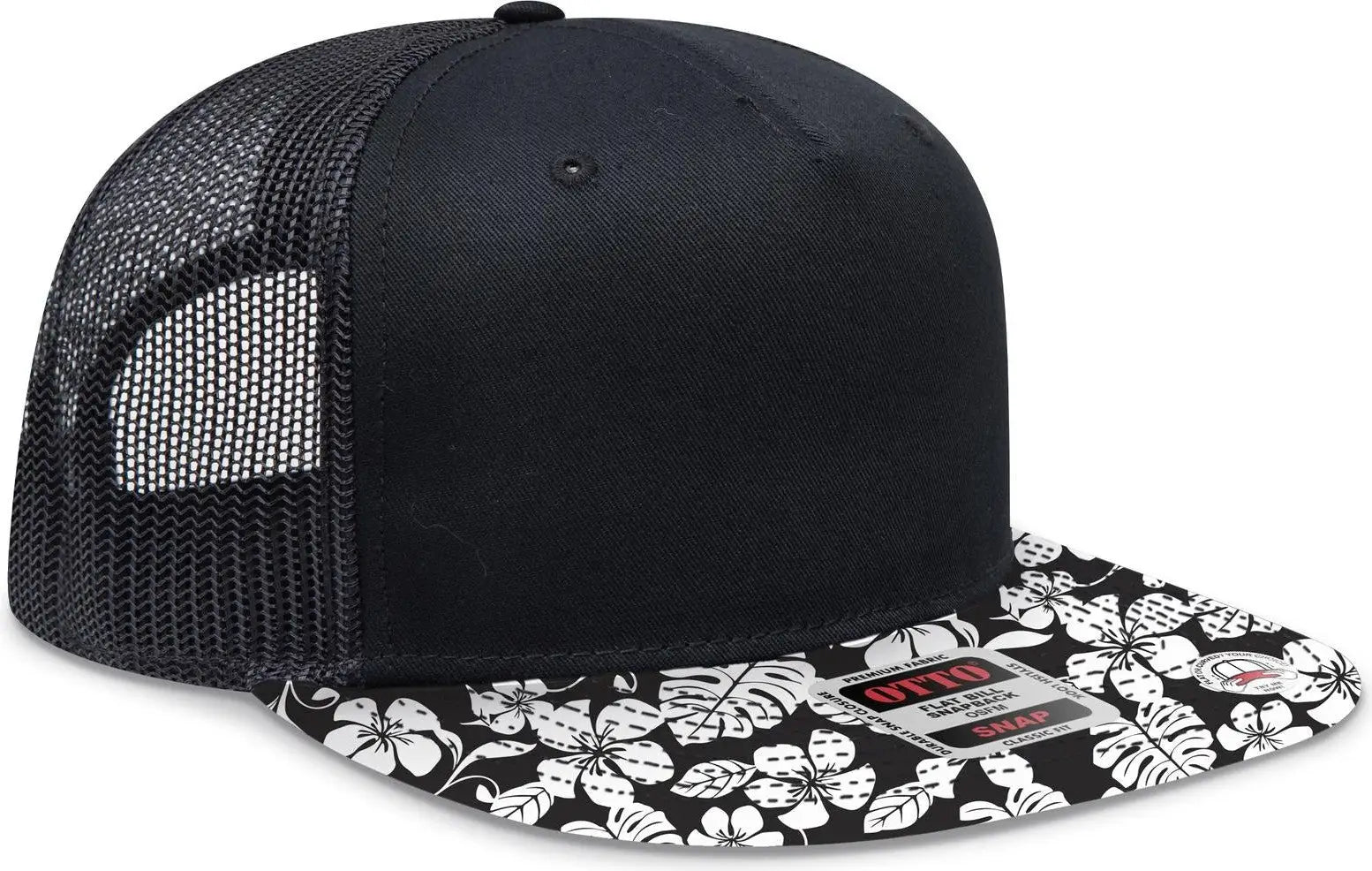 Otto 154-1124 ?Otto Snap’ 5 Panel Pro Style Mesh Back Trucker Snapback Cap - Design002/blk/blk - 6 1/2’’ - 7 5/8’’